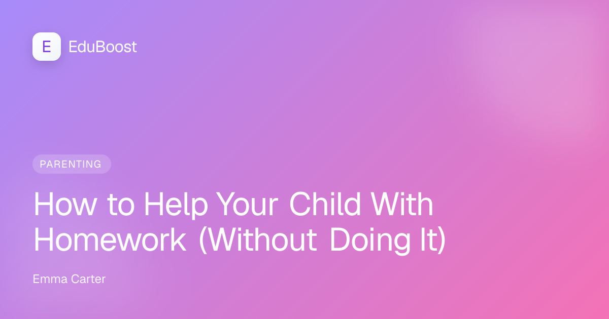 Parent sitting with child at kitchen table helping with homework without taking over