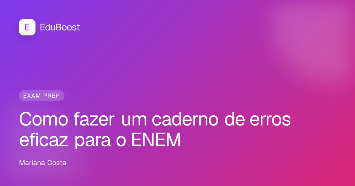 Estudante anotando revisão de questões erradas em caderno colorido sobre mesa de estudos