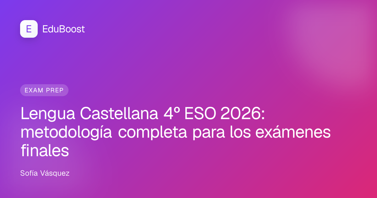 Cuaderno de Lengua Castellana abierto con bolígrafo, listo para los exámenes finales de 4º de ESO